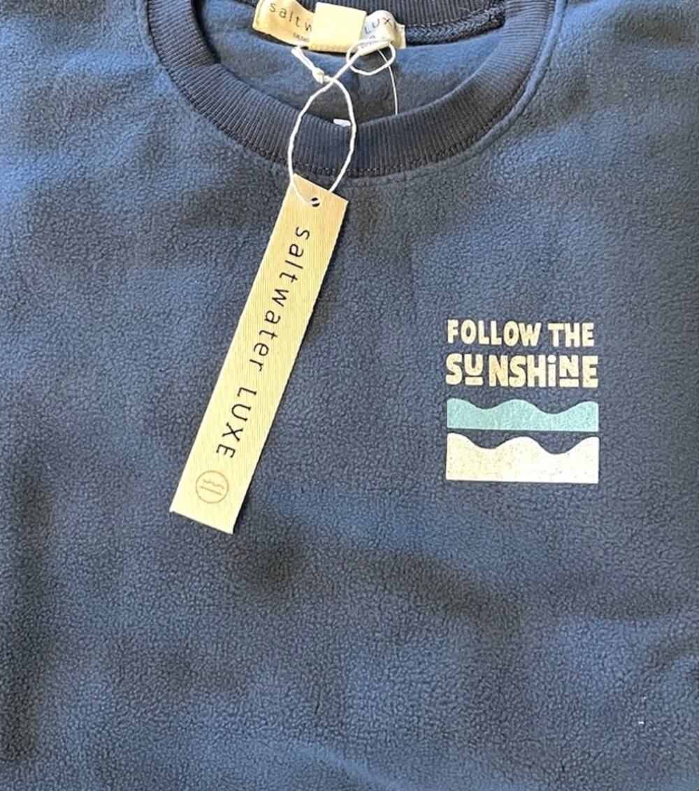 Saltwater Luxe Follow the Sunshine Fleece Sweatshirt, Blue, Plus Size 2XL, NWT